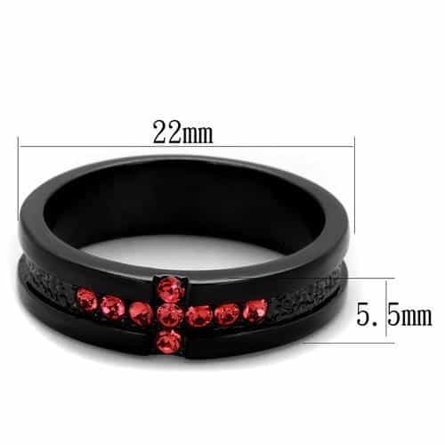 Stainless Steel Black IP Red Crystal Cross Channel Band Ring view 6