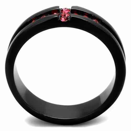 Stainless Steel Black IP Red Crystal Cross Channel Band Ring view 7