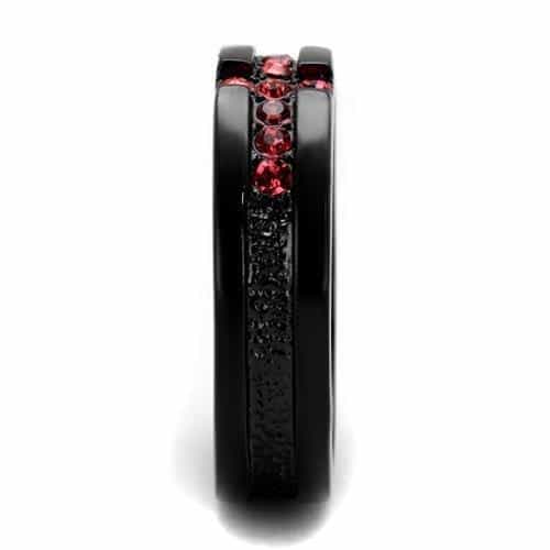 Stainless Steel Black IP Red Crystal Cross Channel Band Ring view 4