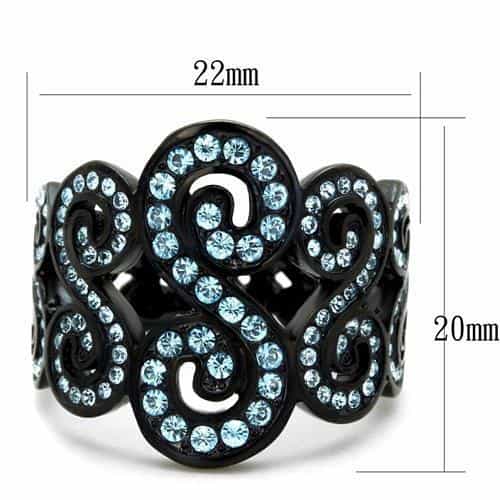 Stainless Steel Black IP Light Blue CZ Swirl Dome Ring view 2