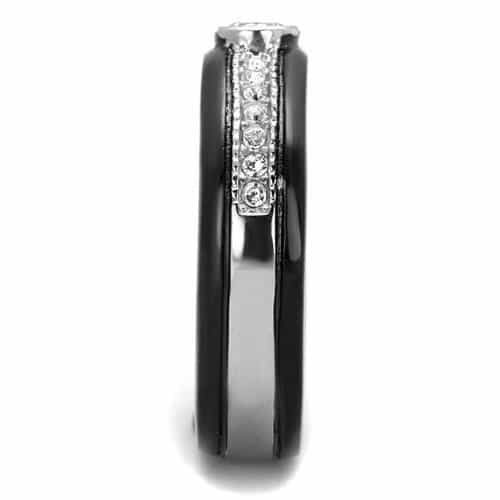Stainless Steel Black IP CZ Bezel Channel Band Ring view 8