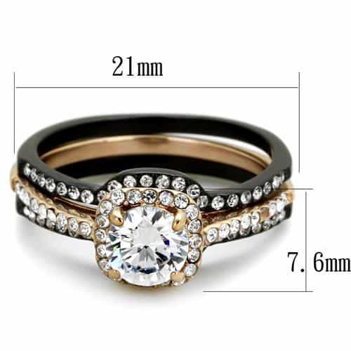 Stainless Steel Two Tone Rose Gold CZ Halo Pink Channel Ring view 6