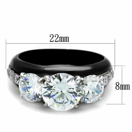 Stainless Steel Black IP CZ Round Three Stone Ring view 6