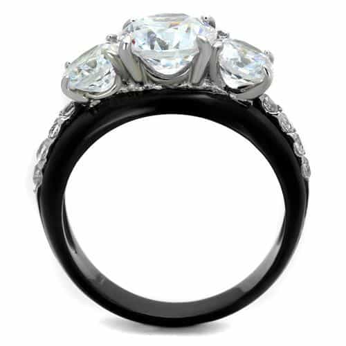Stainless Steel Black IP CZ Round Three Stone Ring view 7