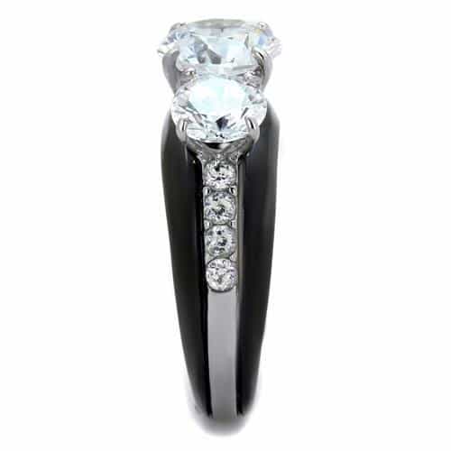 Stainless Steel Black IP CZ Round Three Stone Ring view 8