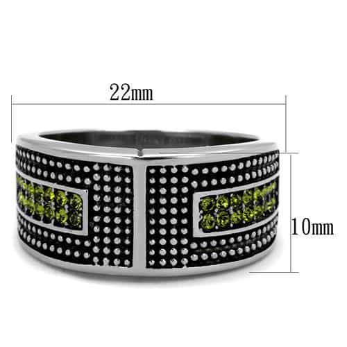 Stainless Steel Olive Green CZ Grid Panel Wide Mens Band Ring view 6
