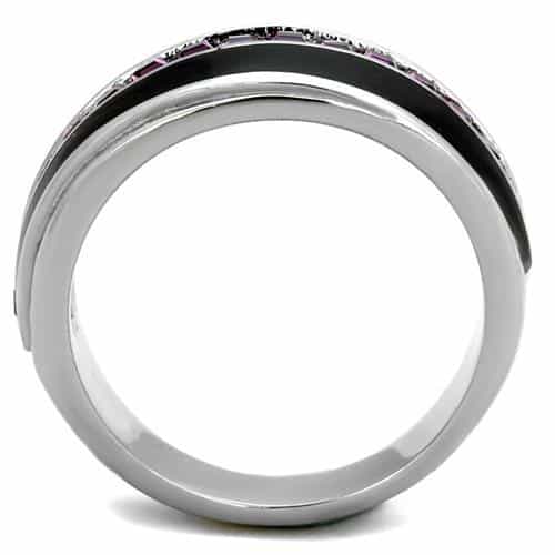 Stainless Steel Black IP Pink Princess Channel Two Tone Ring view 3