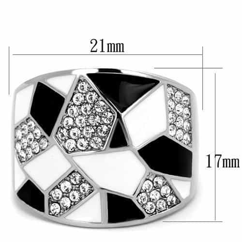 Stainless Steel White Black Enamel Geometric Mosaic CZ Pave Ring view 2