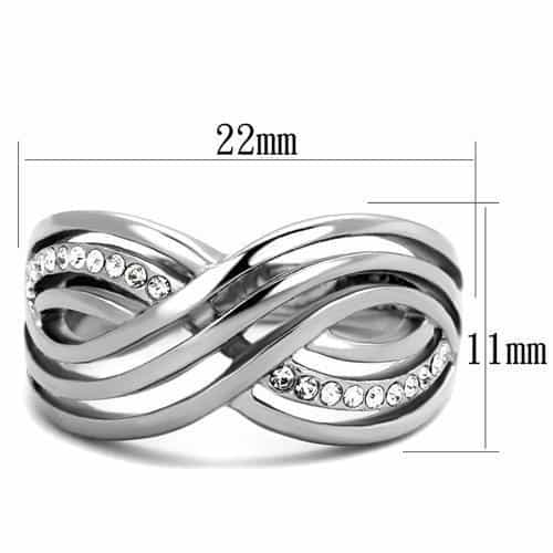 Stainless Steel CZ Wave Crossover Pave Ring view 6