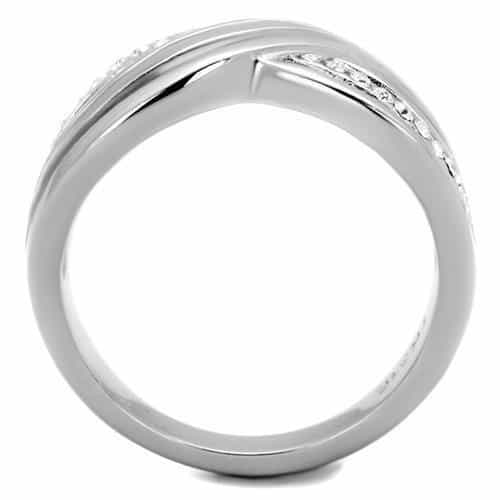 Stainless Steel CZ Wave Crossover Pave Ring view 3