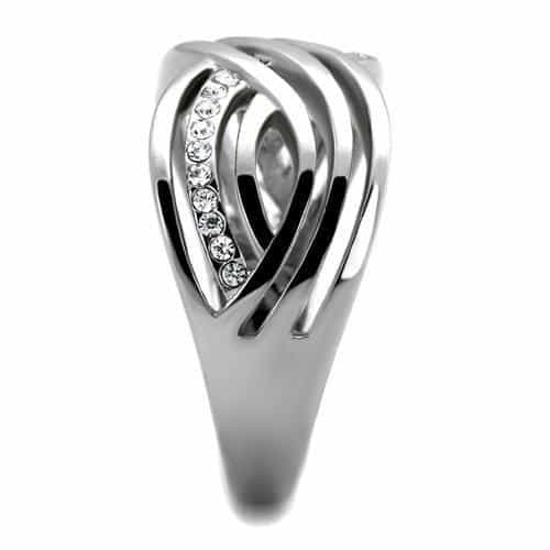 Stainless Steel CZ Wave Crossover Pave Ring view 4