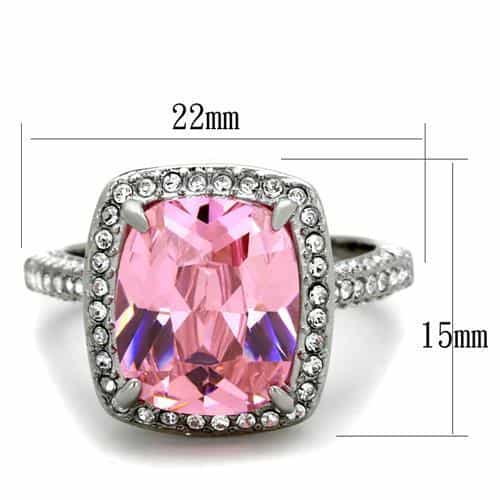 Stainless Steel Pink Cushion CZ Double Halo Pave Ring view 6