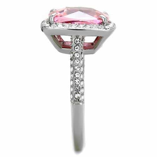 Stainless Steel Pink Cushion CZ Double Halo Pave Ring view 8