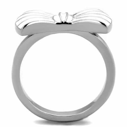 Stainless Steel White Enamel Bow Ribbon Ring view 3