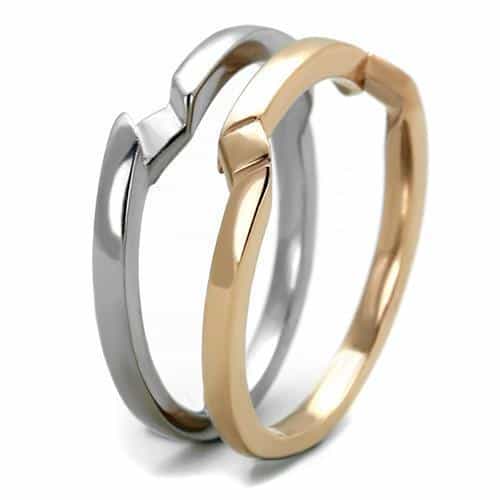 Stainless Steel Rose Gold Two Tone Interlocking Band Set Ring view 8