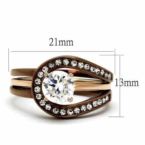 Stainless Steel Coffee IP CZ Round Halo Channel Bridal Set Ring view 6