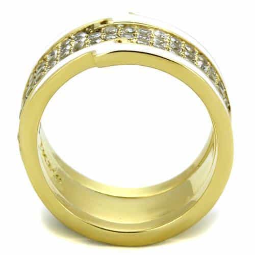 Stainless Steel Gold IP White Enamel CZ Pave Wide Band Ring view 7