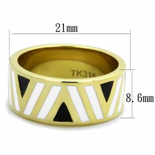 Stainless Steel Gold IP Black Enamel Diagonal Stripe Wide Ring view 6