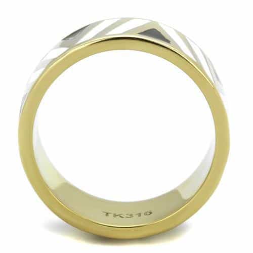 Stainless Steel Gold IP Black Enamel Diagonal Stripe Wide Ring view 3