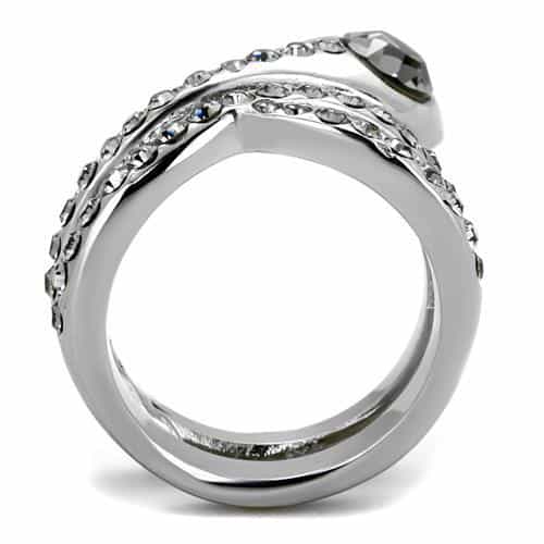Stainless Steel CZ Round Snake Coil Bypass Pave Ring view 7
