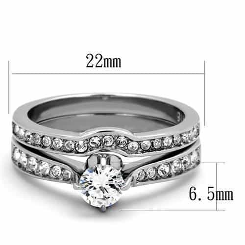 Stainless Steel CZ Round Halo Cathedral Bridal Ring view 6