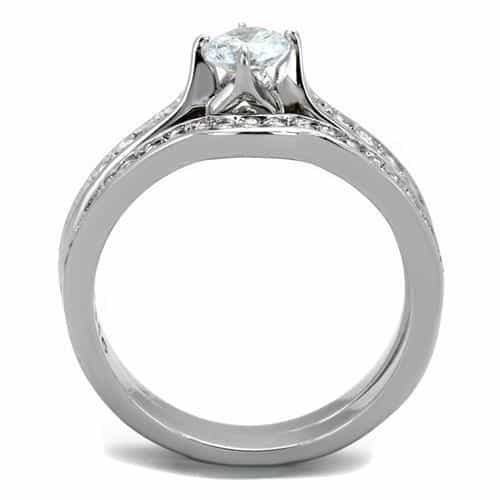 Stainless Steel CZ Round Halo Cathedral Bridal Ring view 7