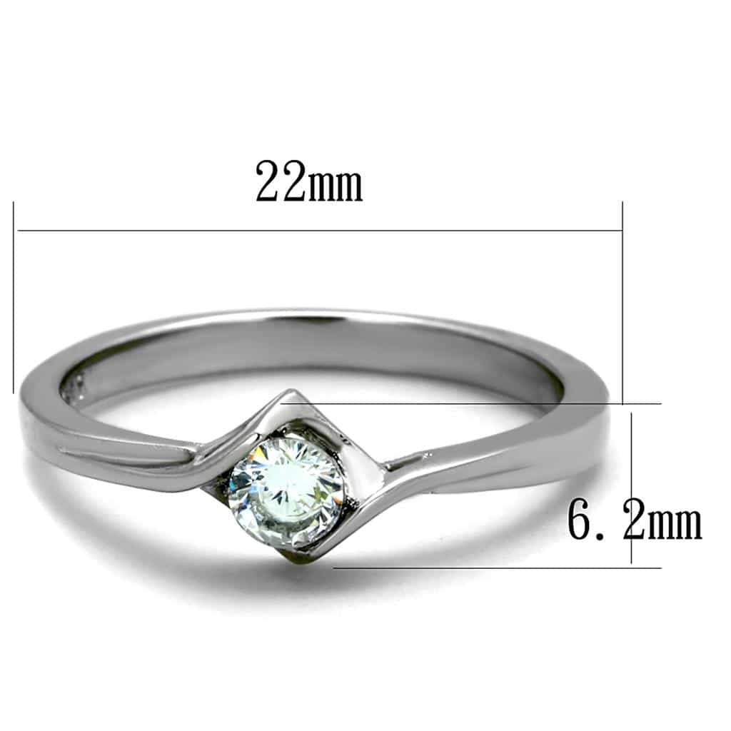 Stainless Steel CZ Round Solitaire Tension Bypass Slim Ring view 6