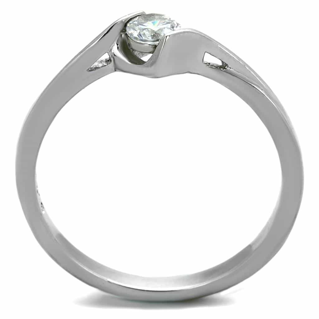 Stainless Steel CZ Round Solitaire Tension Bypass Slim Ring view 7