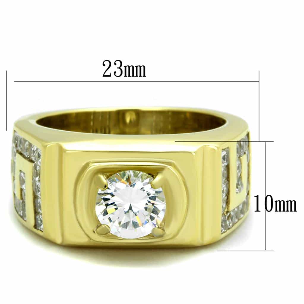Stainless Steel Gold IP CZ Round Square Bezel Pave Mens Ring view 6
