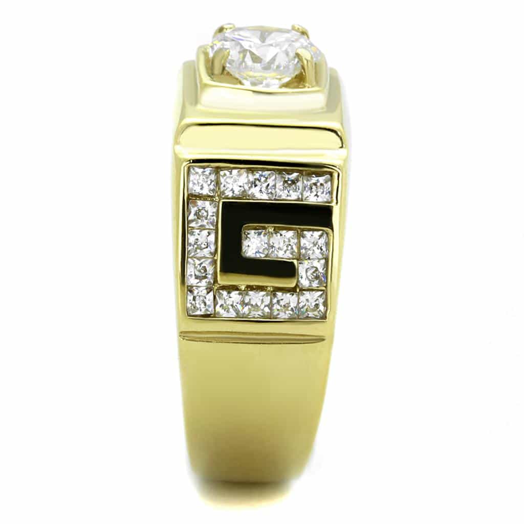 Stainless Steel Gold IP CZ Round Square Bezel Pave Mens Ring view 8