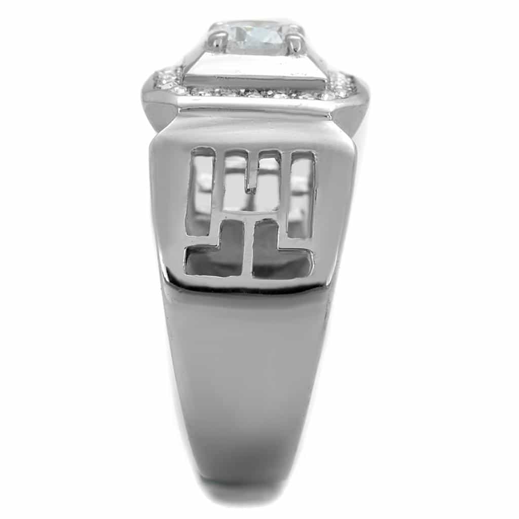 Stainless Steel CZ Princess Bezel Greek Key Mens Signet Ring view 4