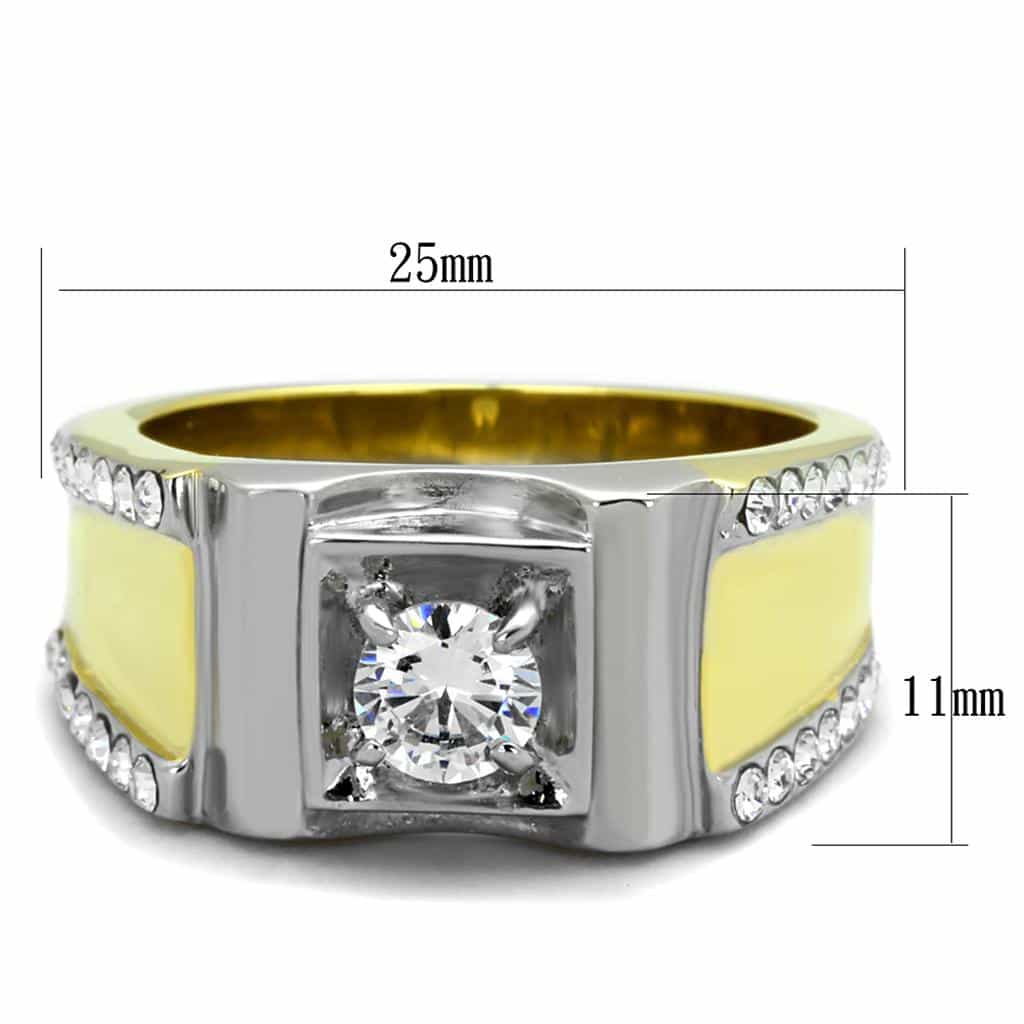 Stainless Steel Two Tone CZ Princess Halo Step Mens Signet Ring view 6