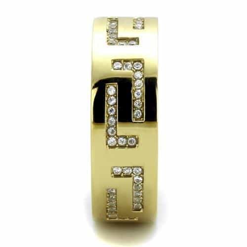 Stainless Steel Gold IP CZ Channel Wide Band Ring view 4
