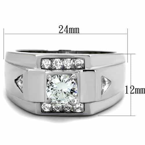Stainless Steel CZ Princess Halo Pave Step Mens Signet Ring view 6
