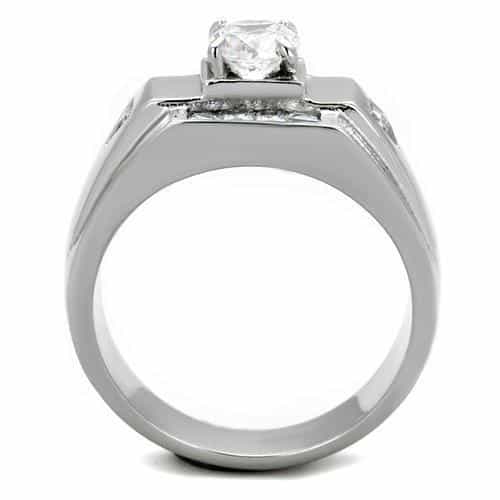 Stainless Steel CZ Princess Halo Pave Step Mens Signet Ring view 7