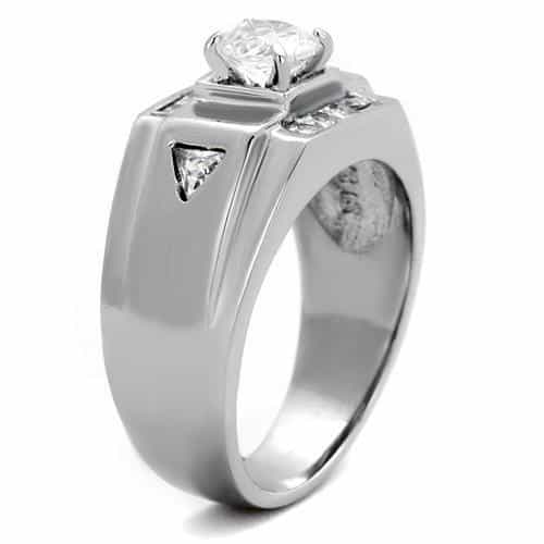 Stainless Steel CZ Princess Halo Pave Step Mens Signet Ring view 8