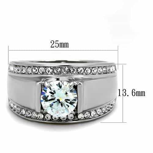 Stainless Steel CZ Round Halo Channel Wide Mens Ring view 6