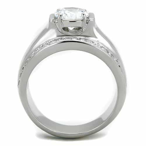 Stainless Steel CZ Round Halo Channel Wide Mens Ring view 7