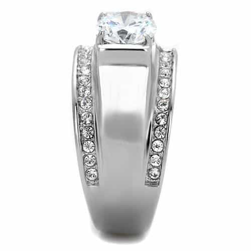 Stainless Steel CZ Round Halo Channel Wide Mens Ring view 8