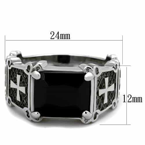 Stainless Steel Black Onyx Emerald Cut Cross Detail Mens Ring view 6
