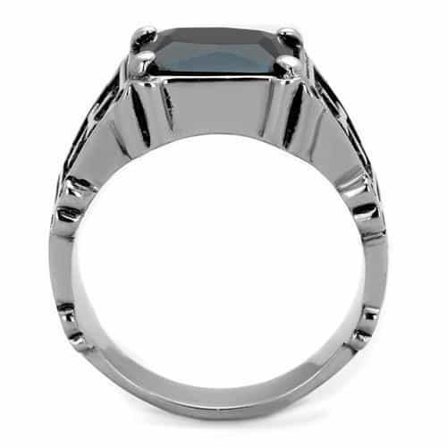 Stainless Steel Black Onyx Emerald Cut Cross Detail Mens Ring view 7