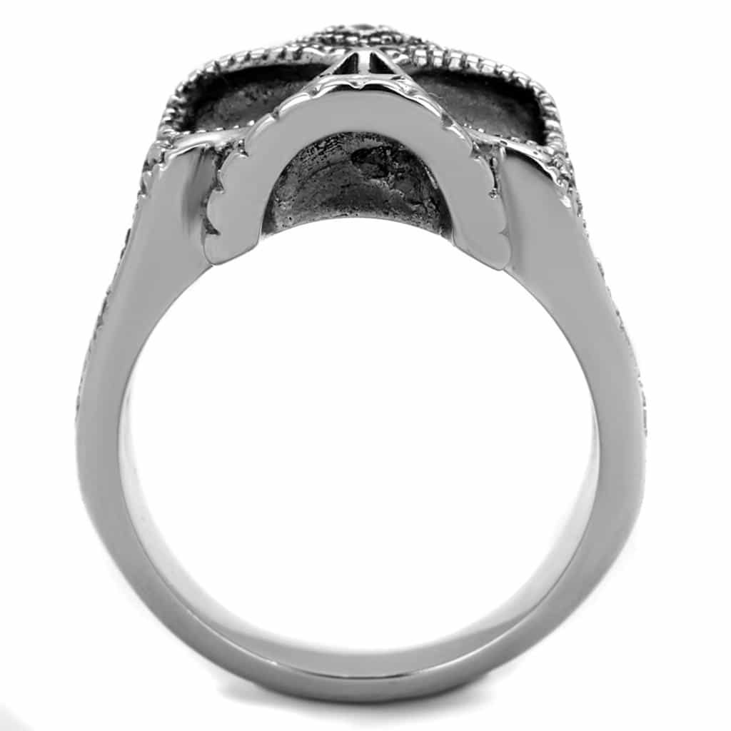 Stainless Steel Skull Ornate Crown Purple Eye Ring view 3