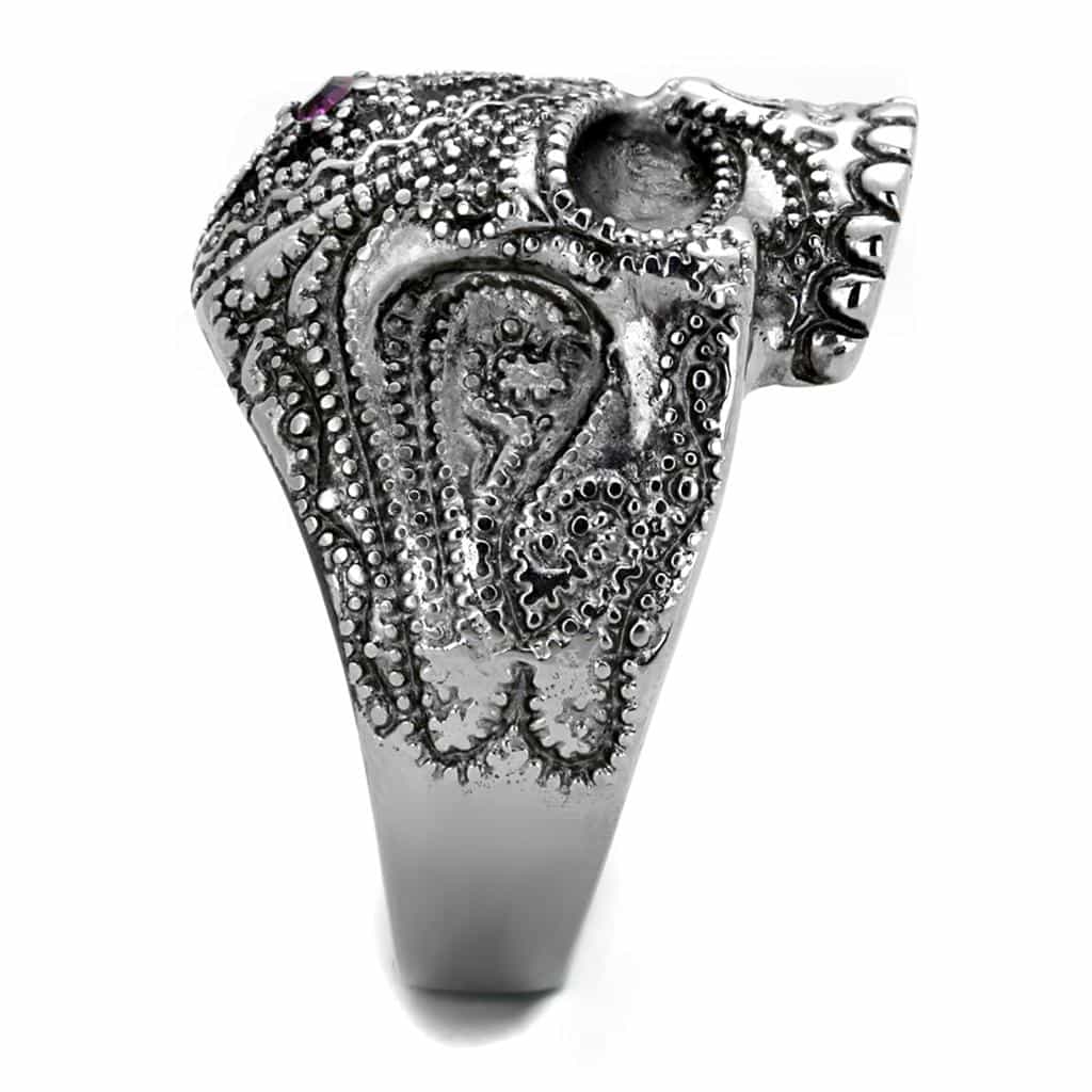 Stainless Steel Skull Ornate Crown Purple Eye Ring view 8