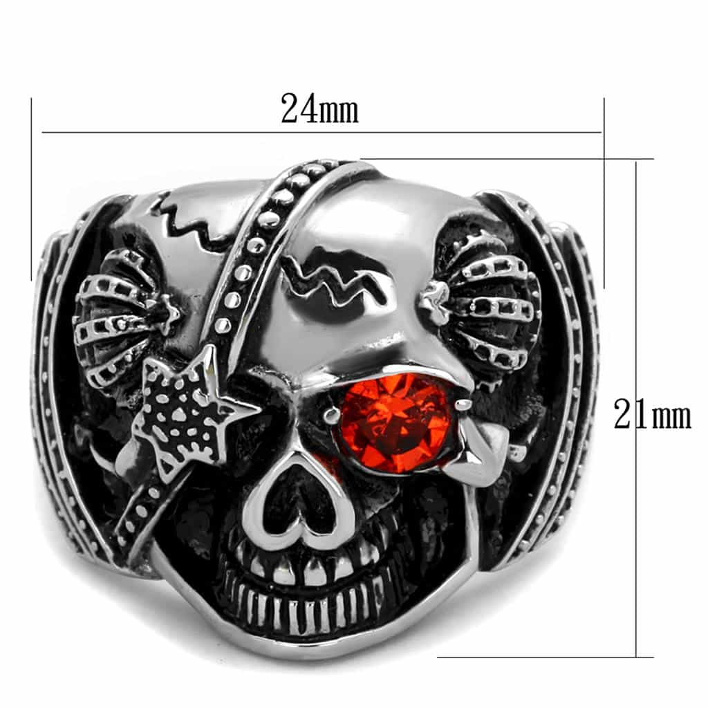 Stainless Steel Skull Star Red Eye Gothic Ring view 7
