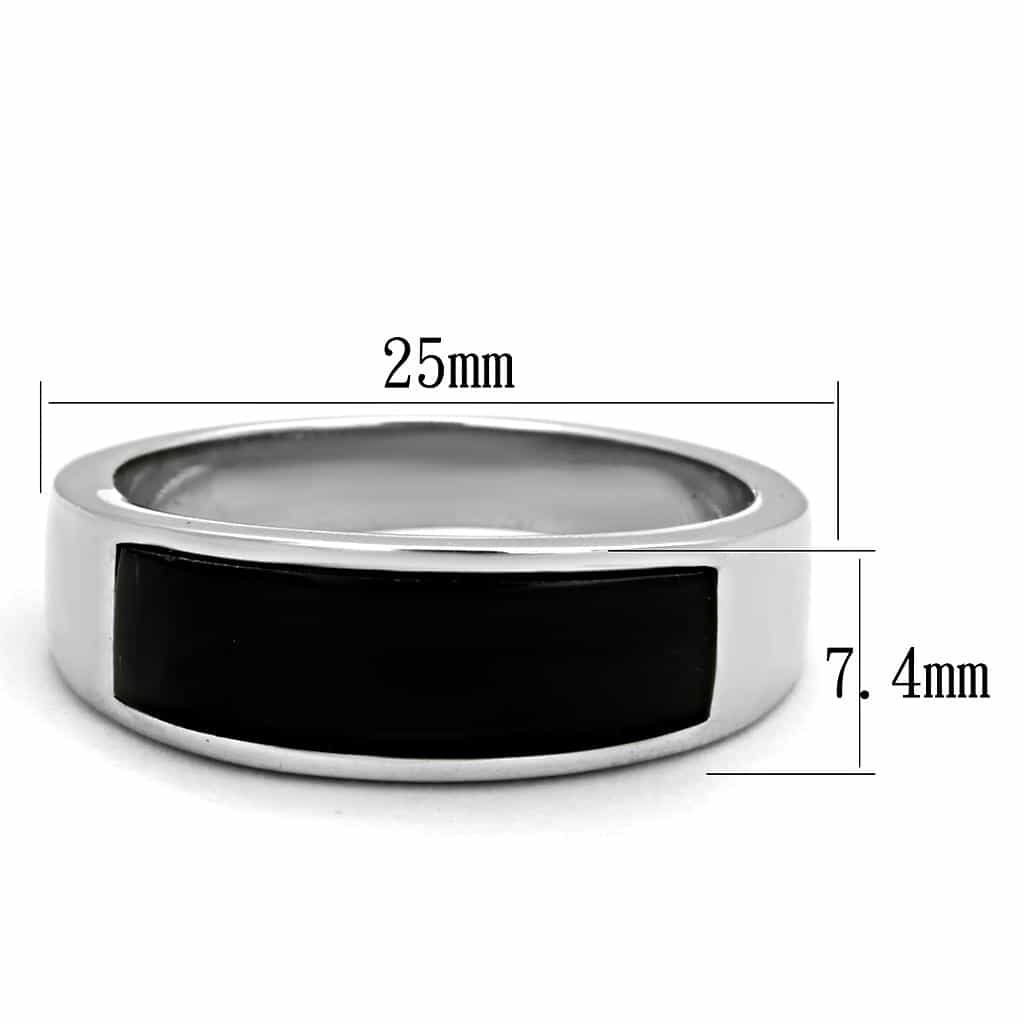Stainless Steel Black Onyx Rectangle Inlay Plain Band Ring view 2