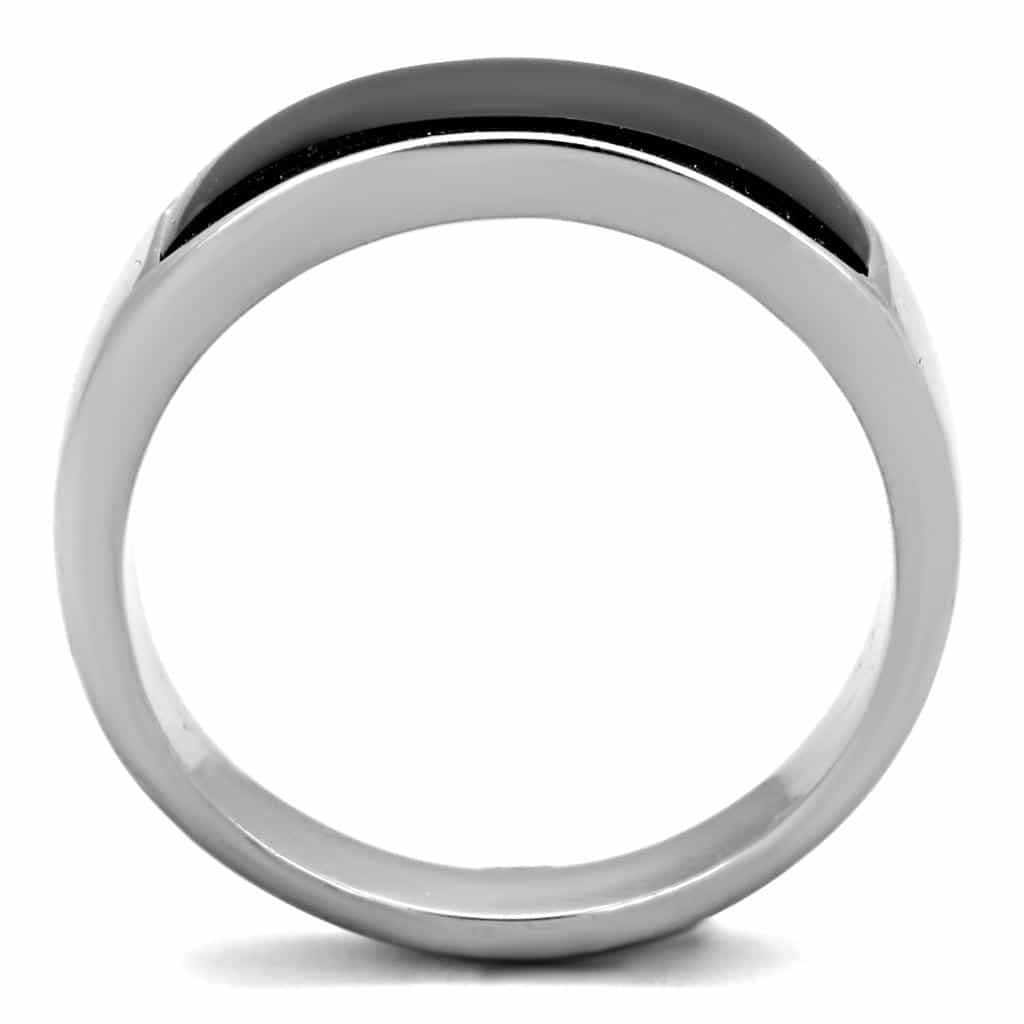 Stainless Steel Black Onyx Rectangle Inlay Plain Band Ring view 3