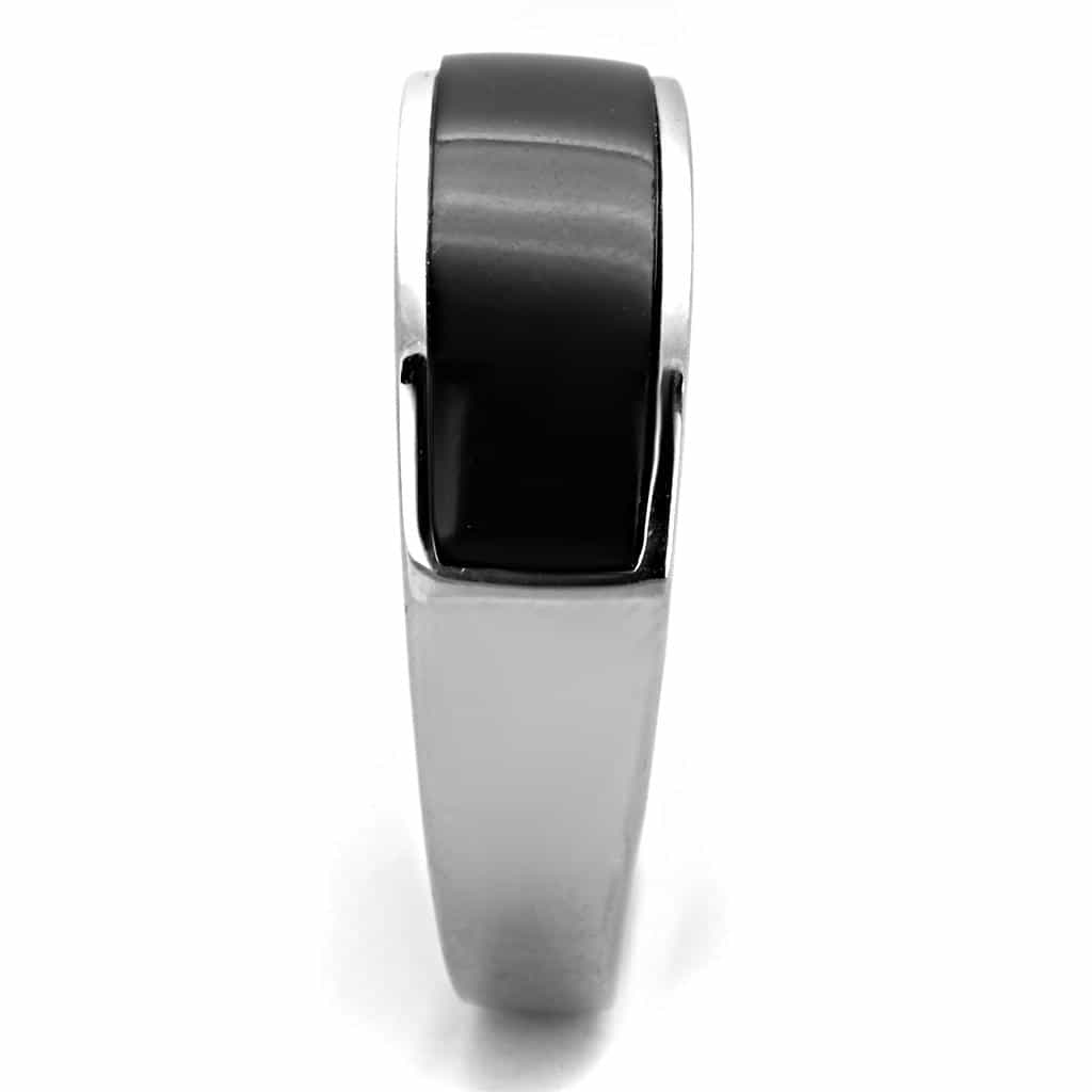 Stainless Steel Black Onyx Rectangle Inlay Plain Band Ring view 8