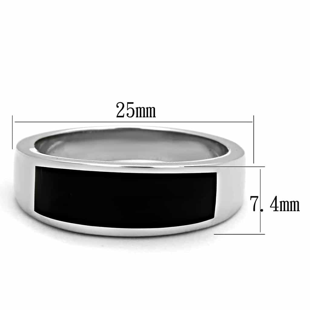 Stainless Steel Black Onyx Inlay Plain Band Ring view 6
