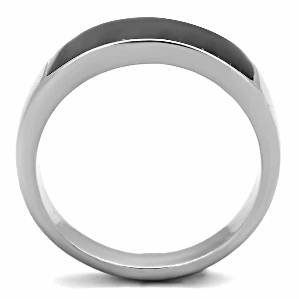 Stainless Steel Black Onyx Inlay Plain Band Ring view 3