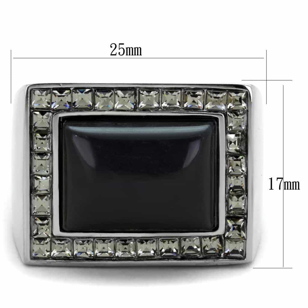 Stainless Steel Black Onyx Rectangle CZ Halo Mens Signet Ring view 6
